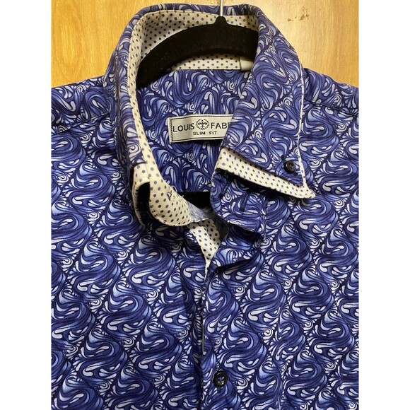 Louis Fabel Dark Blue Quilting Long Sleeve Slim Fit Button Up Men's Shirt Size M - Picture 2 of 9